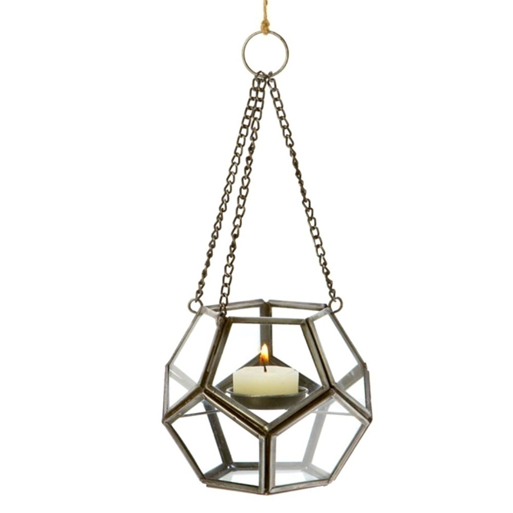 Terrain | Set of 2 Geometric Prism Glass and Metal Tea Light Holders with Stands